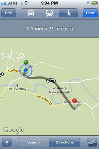 Muntele Whitney pe Google maps - 2