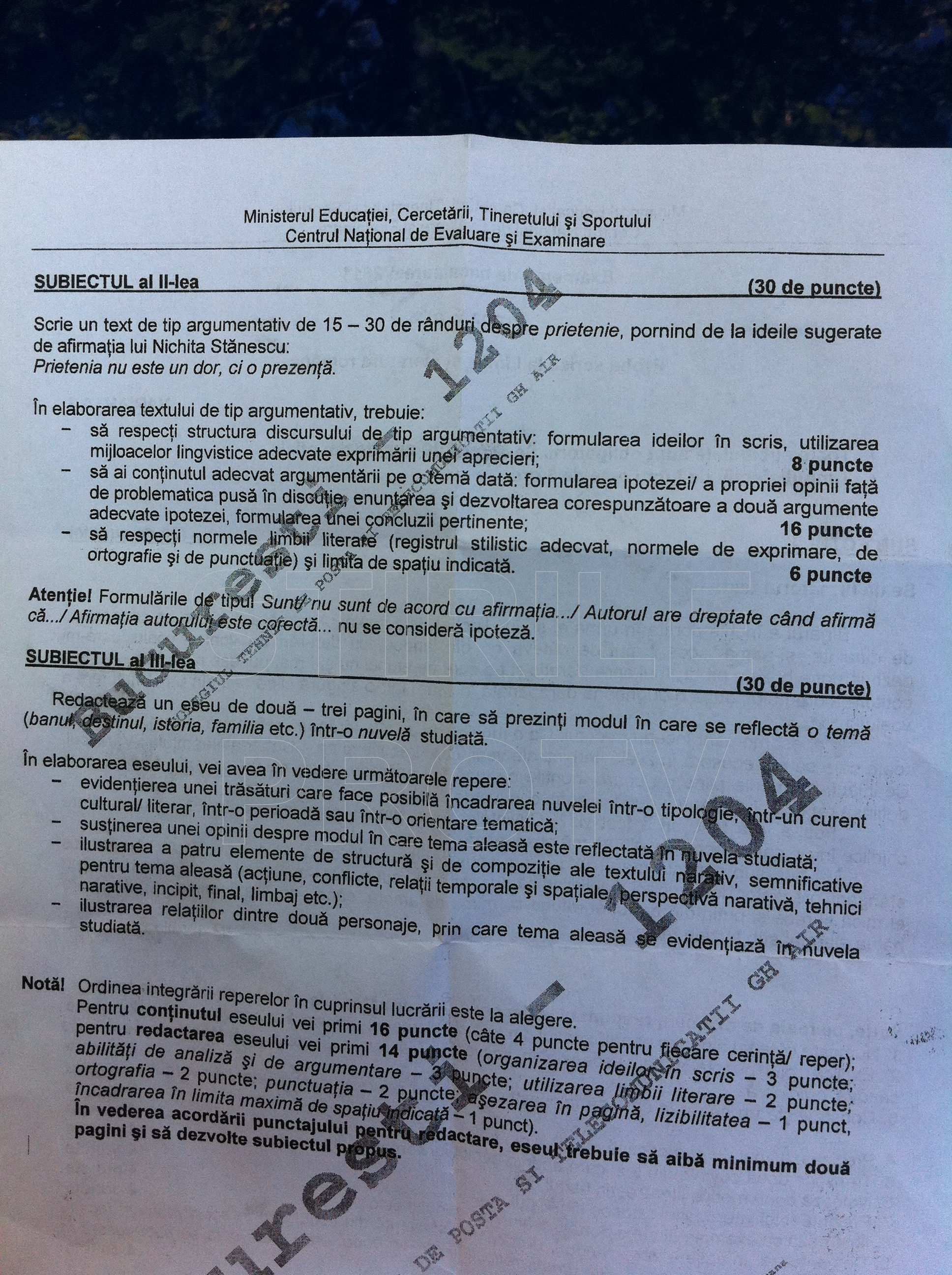 subiecte bacalaureat romana 2