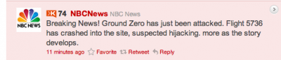 NBC pe Twitter: "Avion prabusit la Ground Zero, pe locul Turnurilor Gemene"