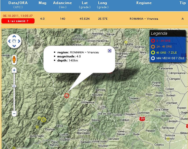 A fost cutremur in Vrancea: magnitudine 3,9 pe Richter
