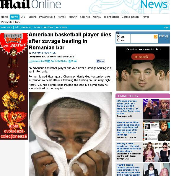 Daily Mail: Un sportiv american moare dupa ce a fost batut cu salbaticie intr-un bar din Romania