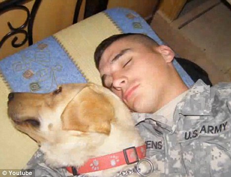 soldat si cainele cazuti in Irak