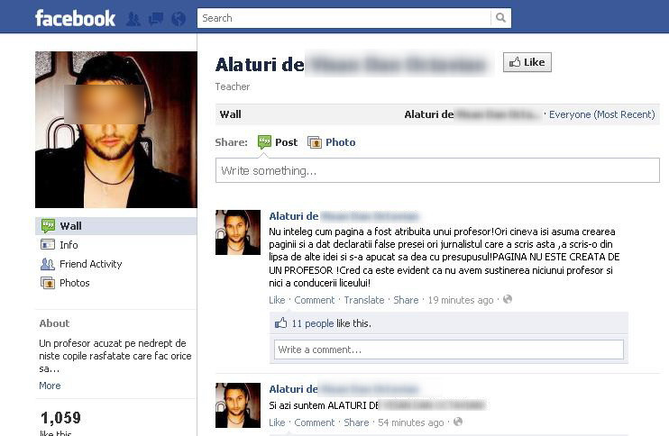 Profesorul de la Jean Monnet, sustinut pe Facebook. Peste 1000 de persoane au dat LIKE paginii