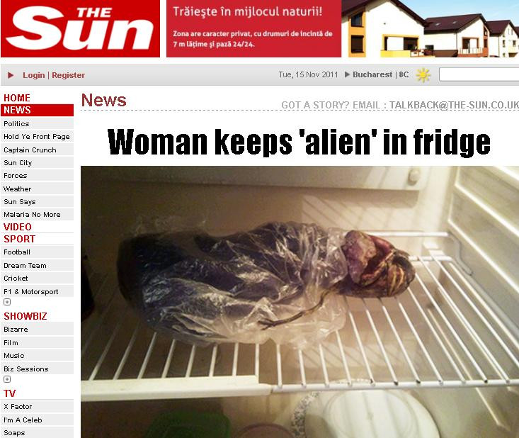 Oficialii NU exclud varianta unui extraterestru. Ce tinea o rusoaica ascuns in frigider de doi ani