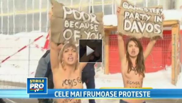 Ucrainencele protesteaza din nou topless. De data aceasta la Forumul economic de la Davos