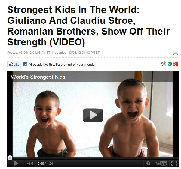 Doi pusti romani, vedete pe Huffington Post. "Sunt cei mai puternici copii din lume?". VIDEO