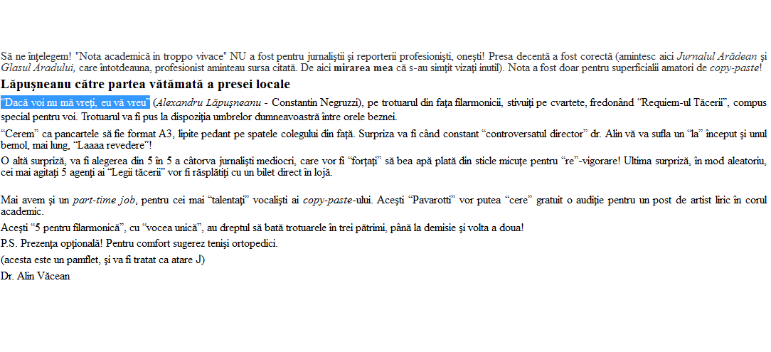 “Invataturile” directorului Filarmonicii din Arad pentru jurnalisti. Partea a doua
