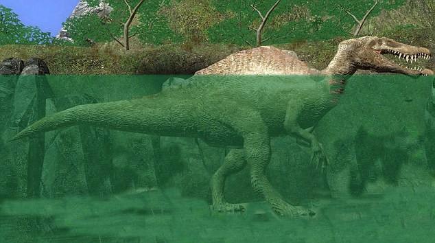 dinozaur in lac