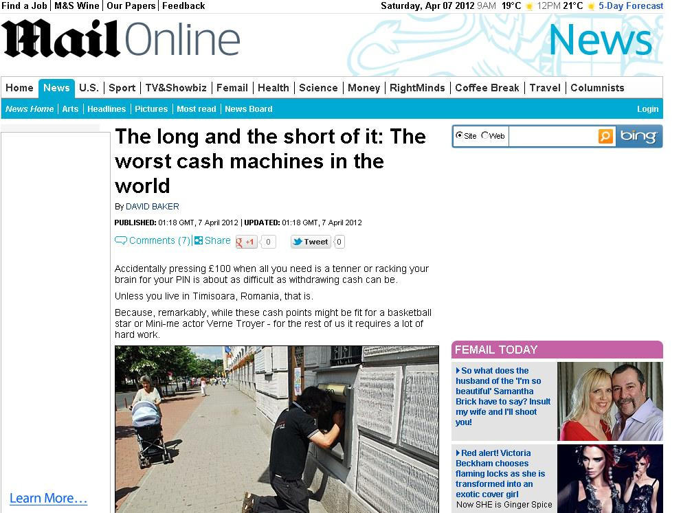 Presa din Marea Britanie rade iar de Romania, de data asta din cauza bancomatelor din Timisoara