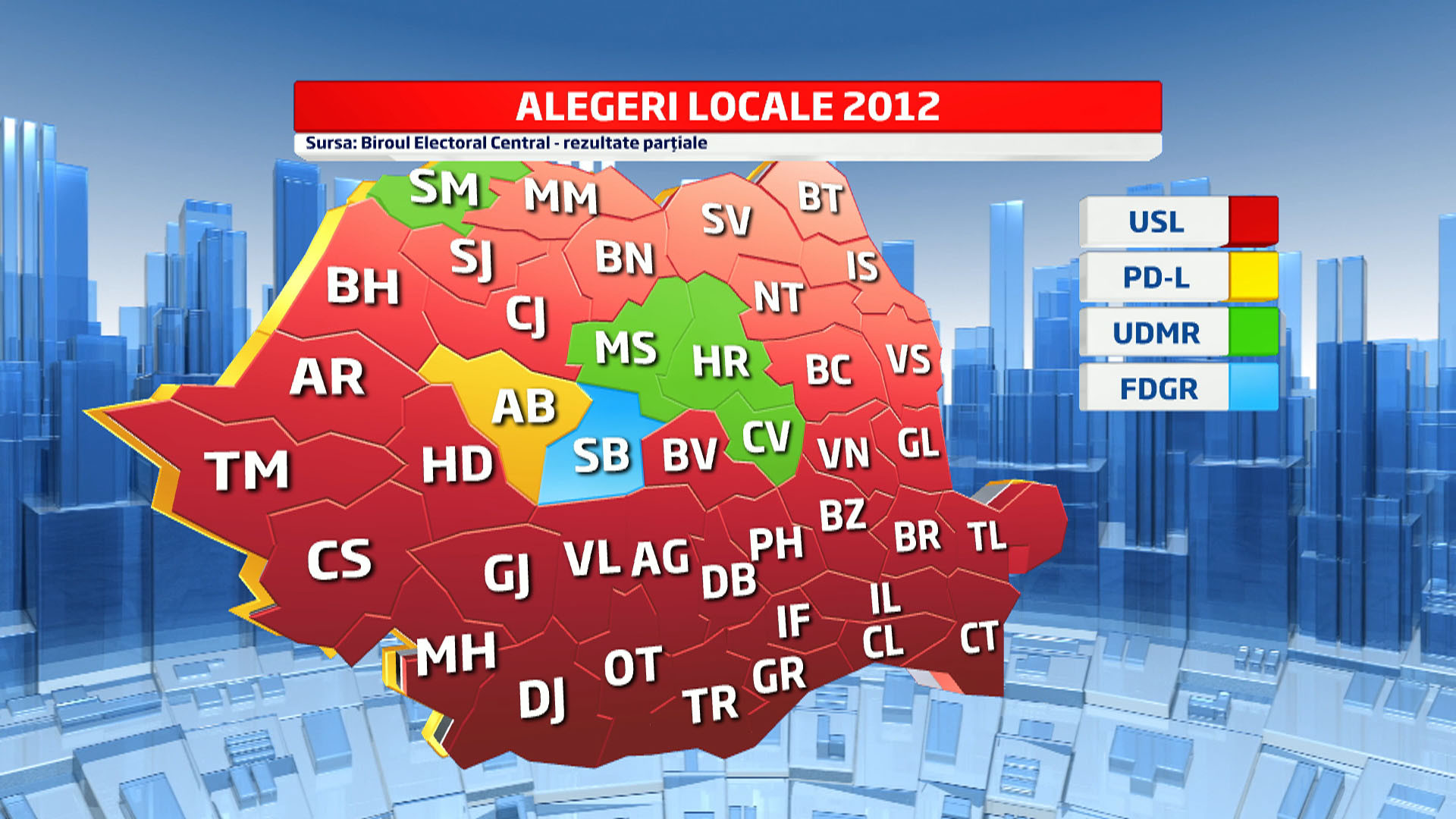 Harta majoritatilor politice - alegeri locale 2012