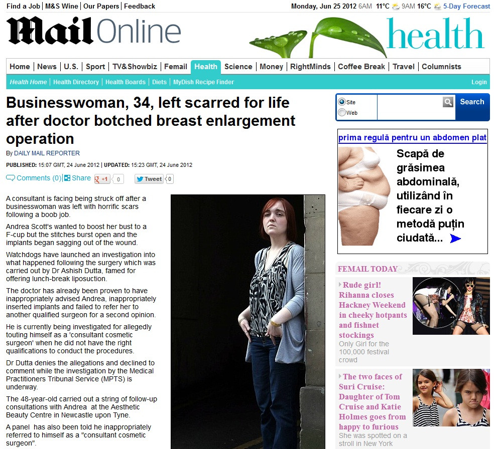 MUTILATA DE CHIRURG. Cum arata aceasta femeie dupa operatia de marire de sani