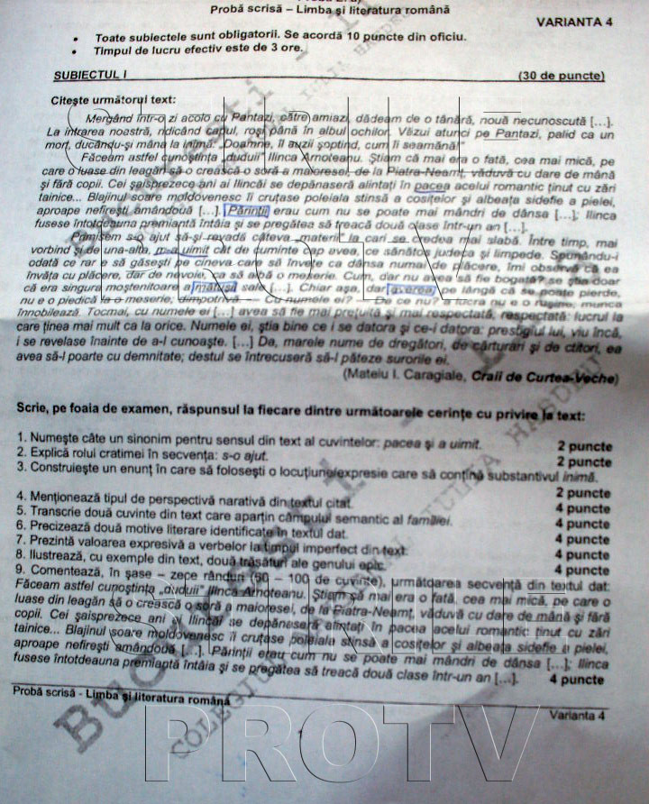 Bacalaureat 2012. Subiecte limba si literatura romana