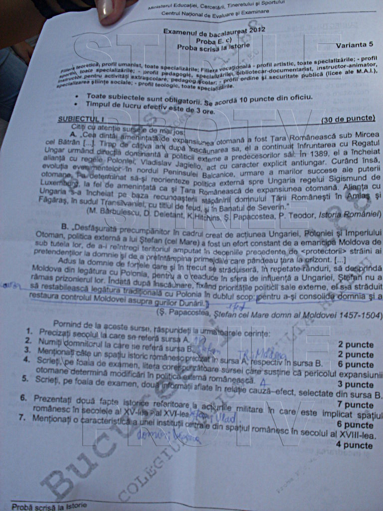 Subiecte BAC istorie