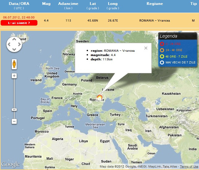 Cutremur cu magnitudinea 4,4 pe scara Richter, inregistrat vineri noapte, in Vrancea