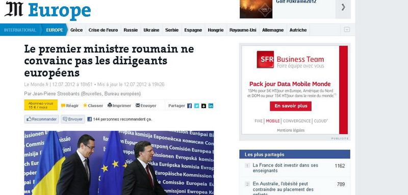 Le Monde: Premierul roman Victor Ponta nu reuseste sa ii convinga pe liderii europeni