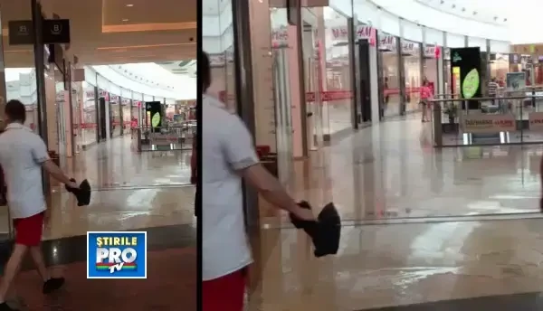 Un mall de langa Bucuresti, invins de furtuna. Oamenii s-au trezit plouati in interior