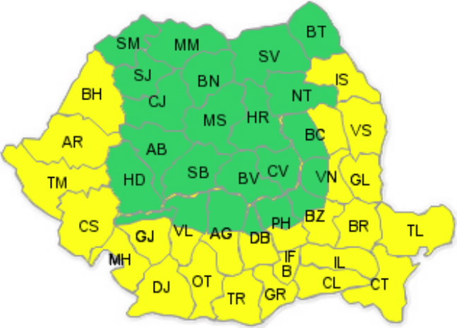 COD GALBEN DE CANICULA incepand de sambata. Capitala si 26 de judete vor fi afectate pana luni