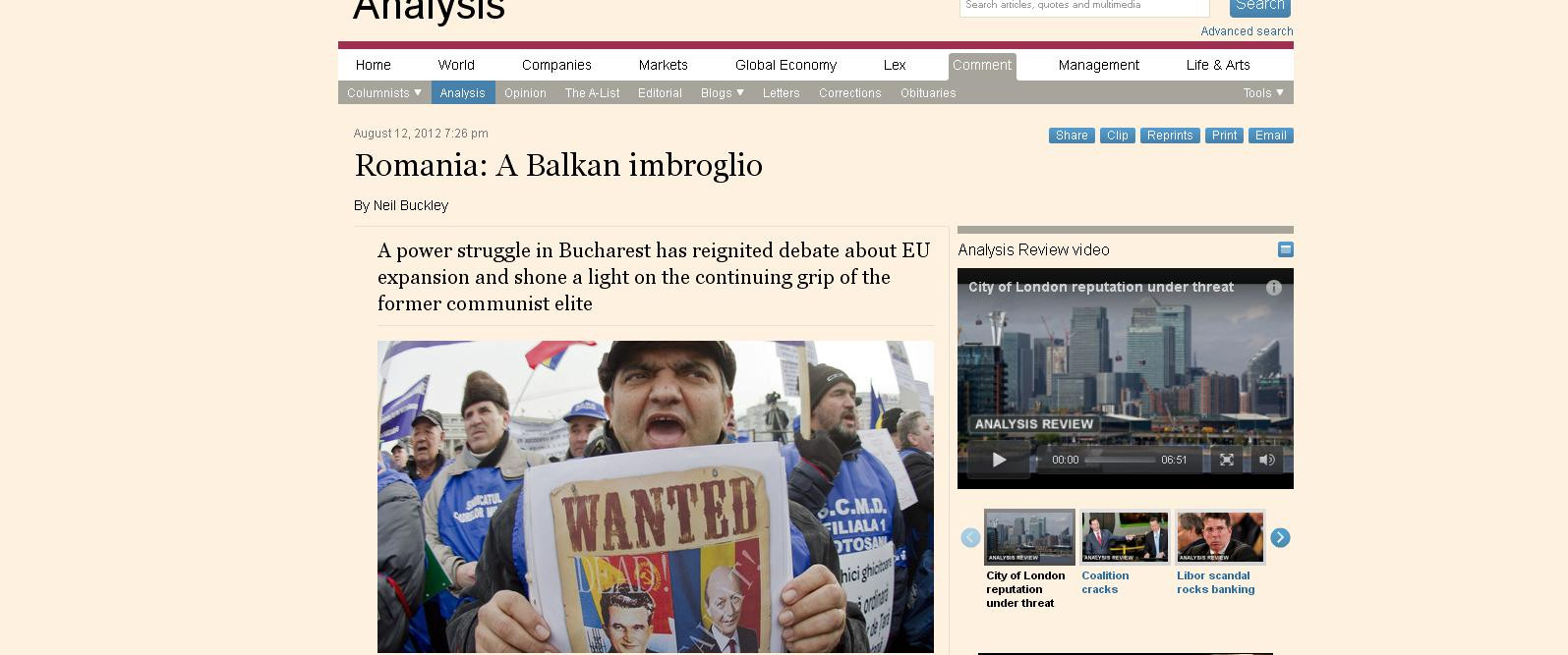 Analiza Financial Times: "Romania, o incurcatura balcanica"