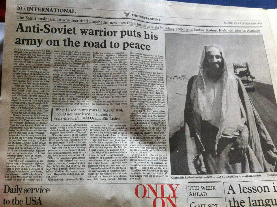 Imagine de colectie: "Razboinicul anti-URSS" Bin Laden in paginile ziarului The Independent in 1993