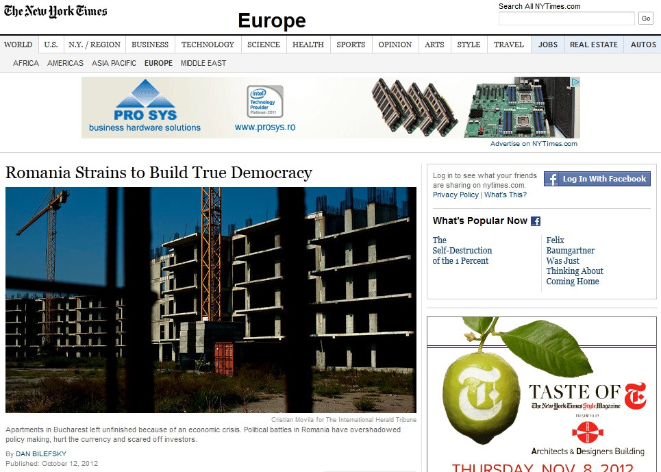 Analiza The New York Times: "Eforturile Romaniei de a stabili o democratie veritabila"