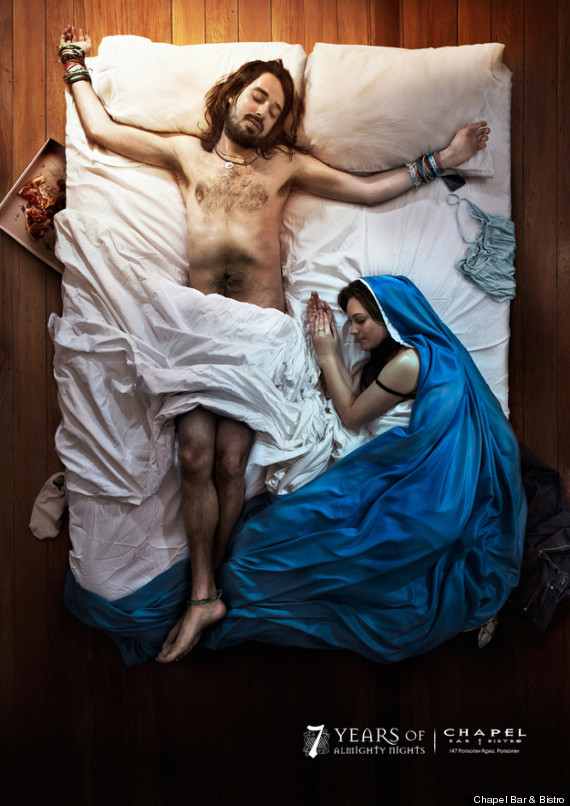 Imaginea controversata cu Iisus si Fecioara Maria cu care un local a ales sa isi faca reclama