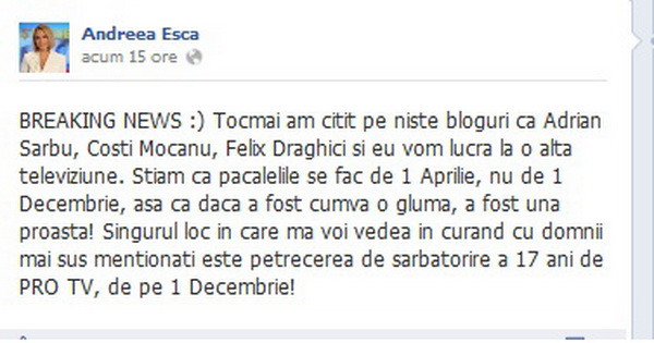 Andreea Esca Facebook