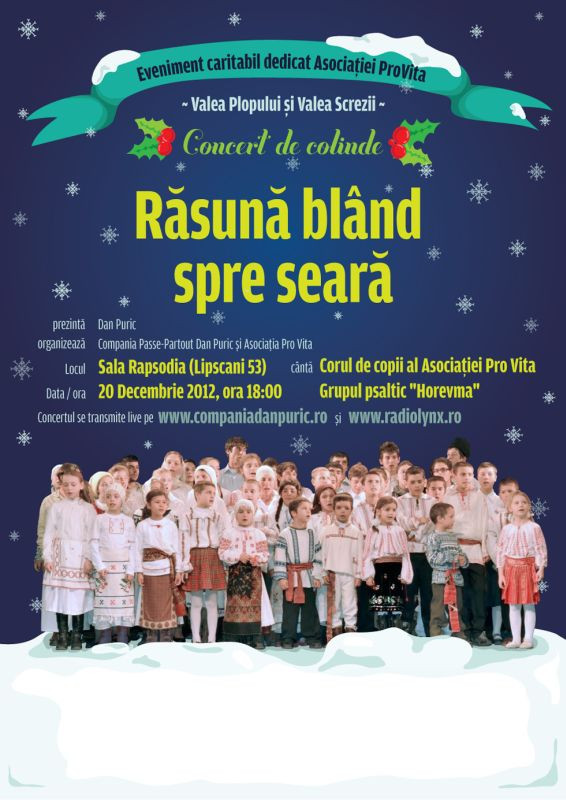 "Rasuna bland spre seara", concert caritabil dedicat copiilor de la Valea Plopului si Valea Screzii