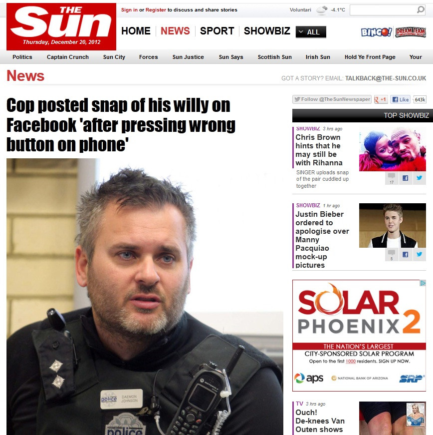 "Nu am vrut sa postez asa ceva pe Facebook. Am apasat butonul gresit". Politistul a fost concediat