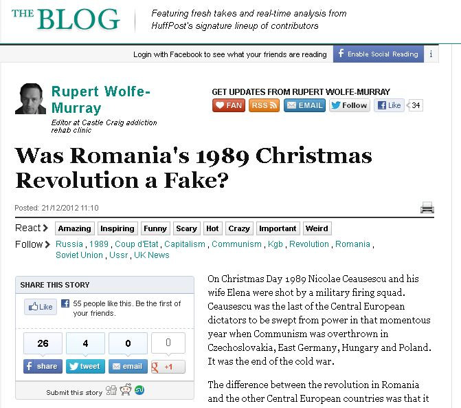 Huffington Post:Romania a fost condusa din 1989 de "o clica incompetenta de escroci fosti comunisti"