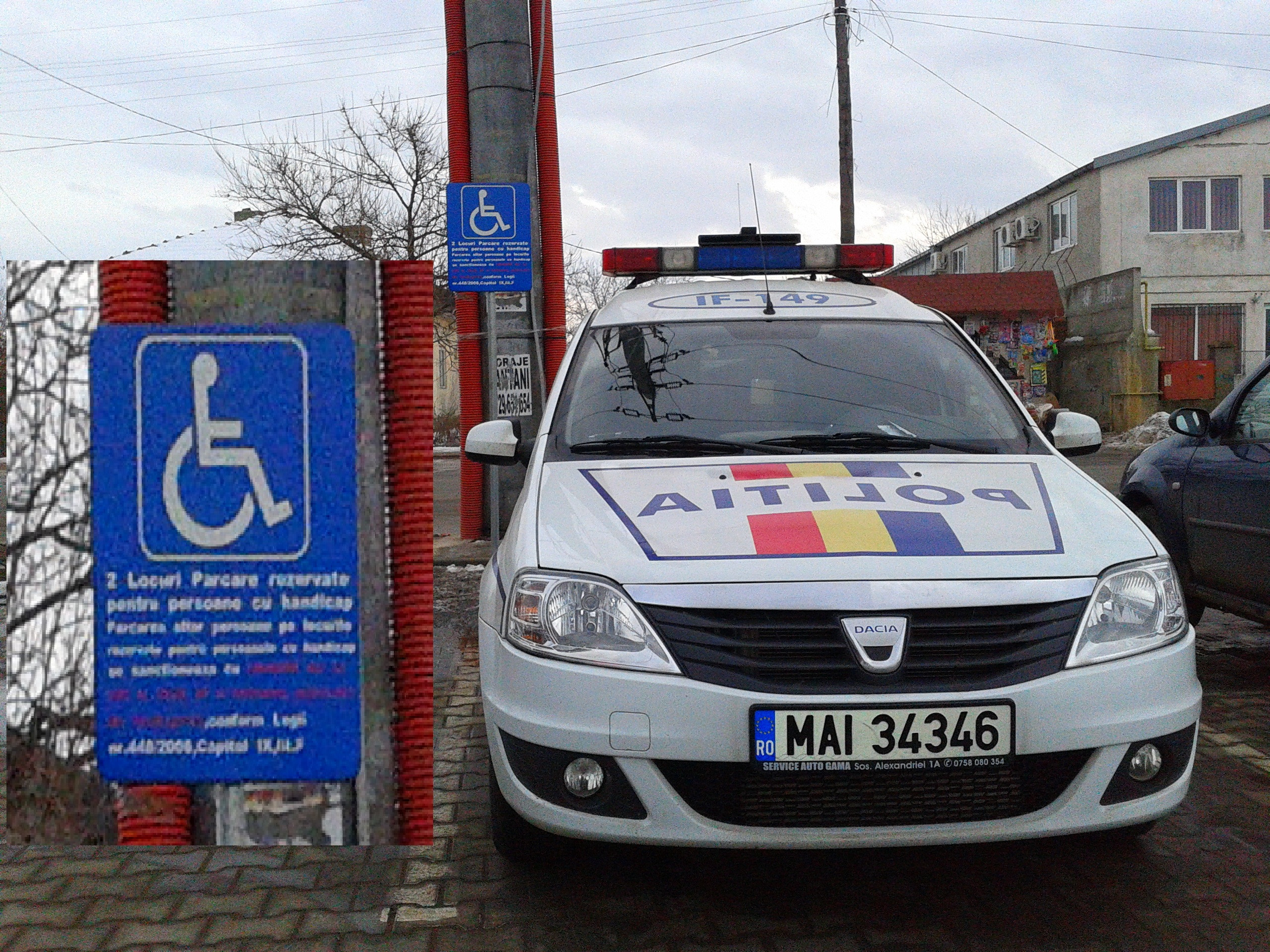 masina politie parcata pe loc rezervat persoanelor cu handicap