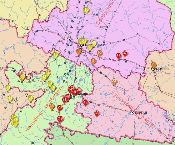 grafica harta Rusia, unde au cazuti meteoriti