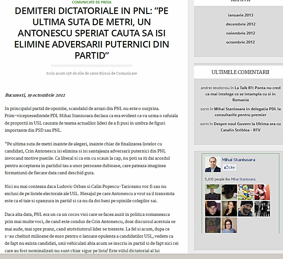 Blogul lui Mihai Stanisoara in 2012