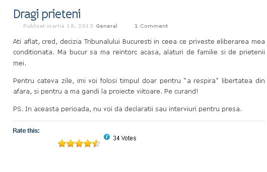 Adrian Nastase, pe blog: "Cateva zile, doar voi respira libertatea din afara. Nu voi da declaratii"