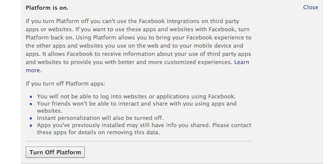 Facebook, platform turn off