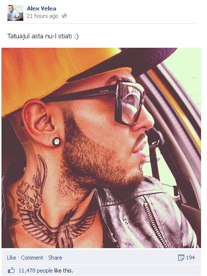 "Tatuajul asta nu-l stiati." Imaginea surprinzatoare postata de Alex Velea pe Facebook