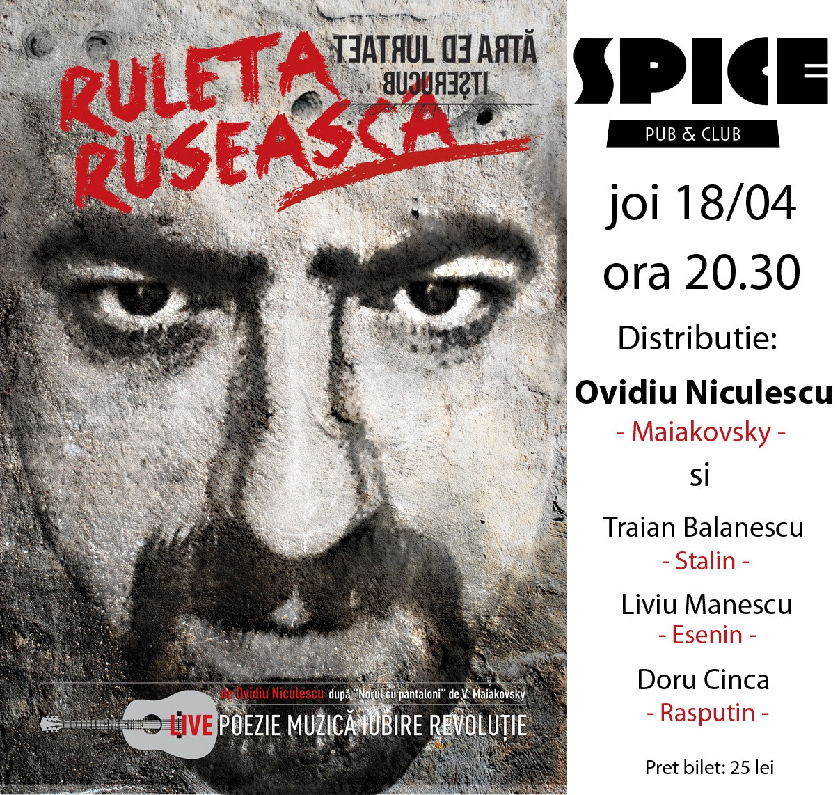 (P) “Ruleta ruseasca”: Un spectacol de teatru si muzica LIVE