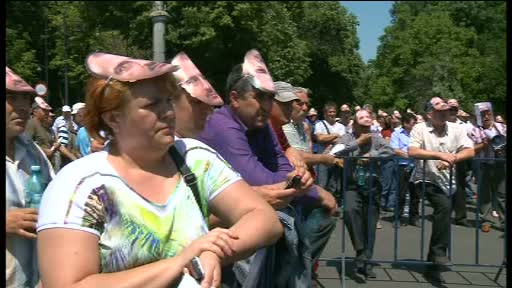 250 de angajati Hidroelectrica, cu masti cu chipul lui Remus Borza, au protestat in fata Guvernului