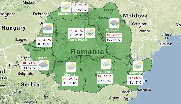 Vreme racoroasa si instabila in urmatoarele doua zile. Luni, cod galben de furtuna
