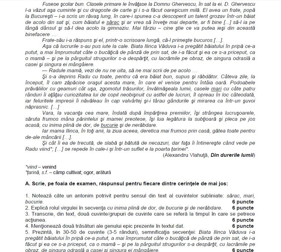 Subiecte evaluarea nationala 2013 limba romana