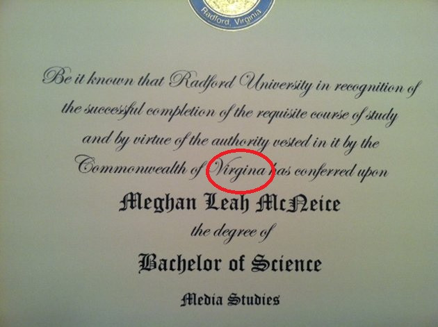 Peste 1.000 de diplome cu "Virgina" in loc de "Virginia", tiparite de o Universitate din SUA