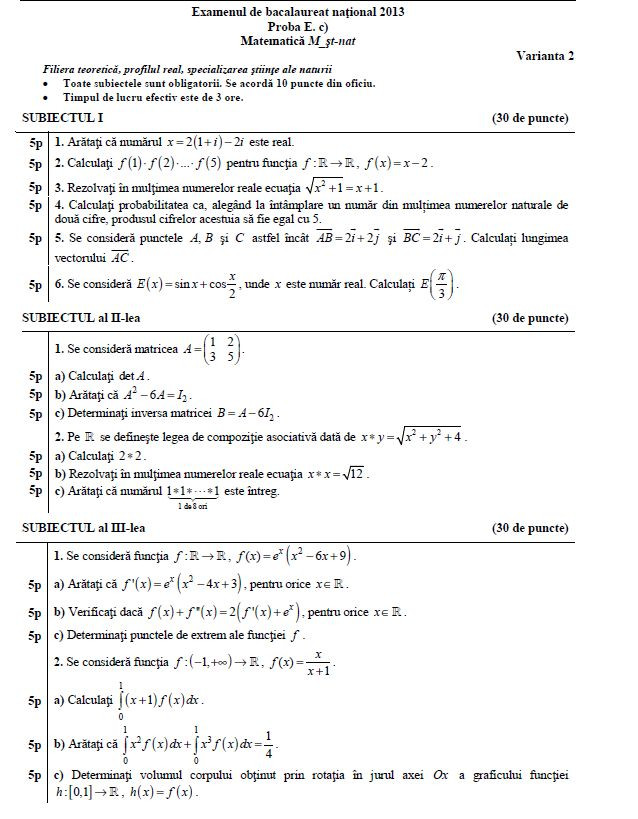 Subiecte stiintele naturii