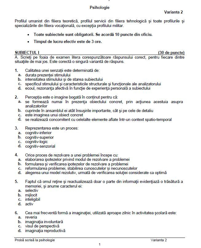 subiecte psihologie