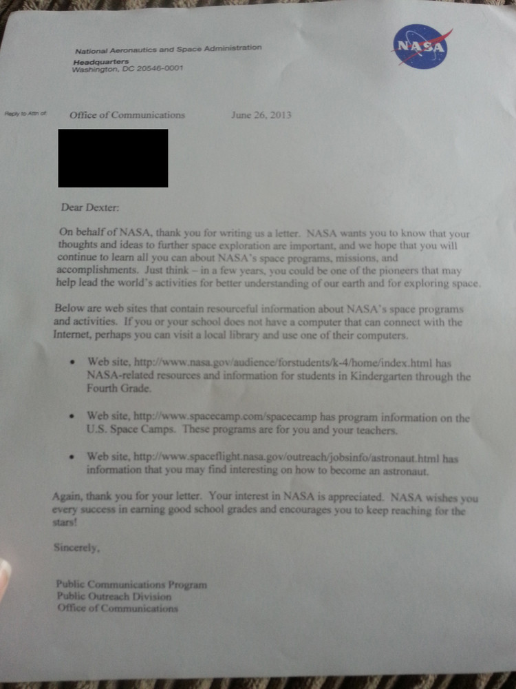 scrisoare nasa