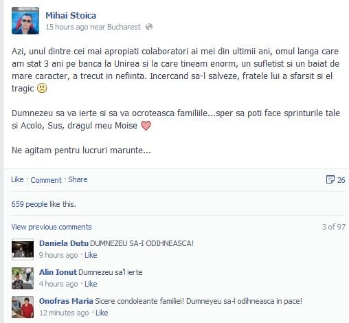 Mesaj pe facebook mihai stoica