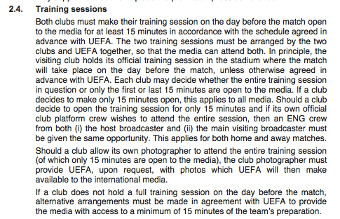 reguli uefa antrenamente