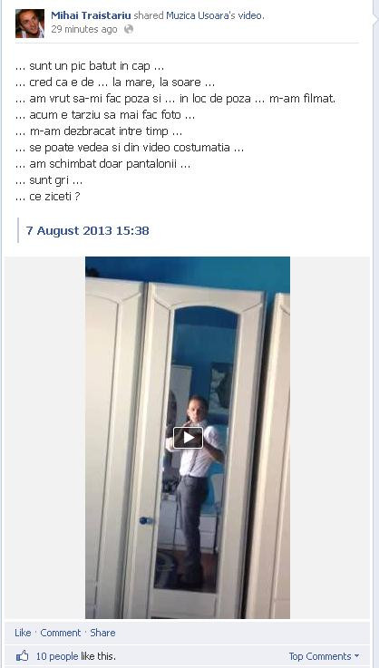 "Sunt un pic batut in cap" Gafa lui Traistariu in momentul in care s-a pozat in oglinda. Ce a iesit