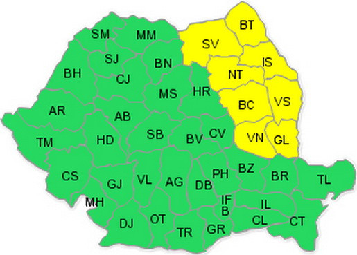 COD GALBEN de ploi anuntat pentru toate judetele Moldovei, pana vineri dimineata