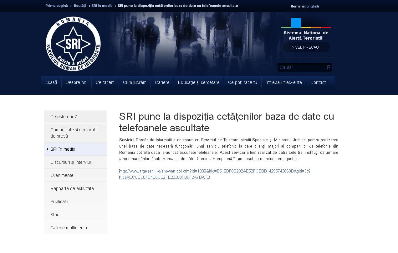 "Cum afli daca ai avut telefonul ascultat." Gafa facuta de SRI pe site-ul oficial
