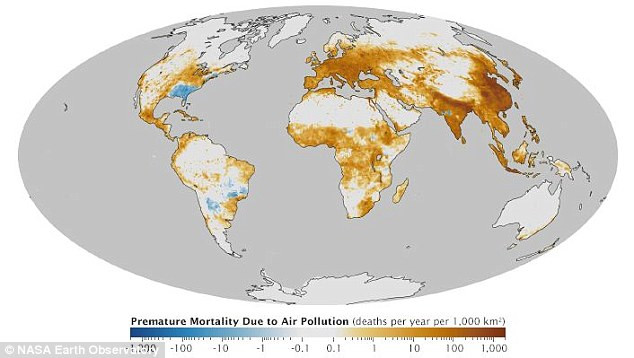 NASA a publicat harta globala a poluarii. Europa de Est si Asia, printre cele mai afectate zone