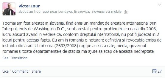 Victor Faur, arestat preventiv pentru 30 de zile in Slovenia. Apelul disperat al hackerului roman